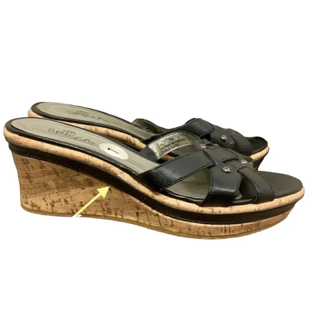VTG SBICCA LAYLA Wedge Sandal SZ 7 Cork Espadrille Whimsigoth Studded Boho Y2K